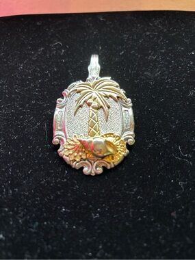 Two-Tone Palm Tree Pendant Necklace Charm - Gold & Silver